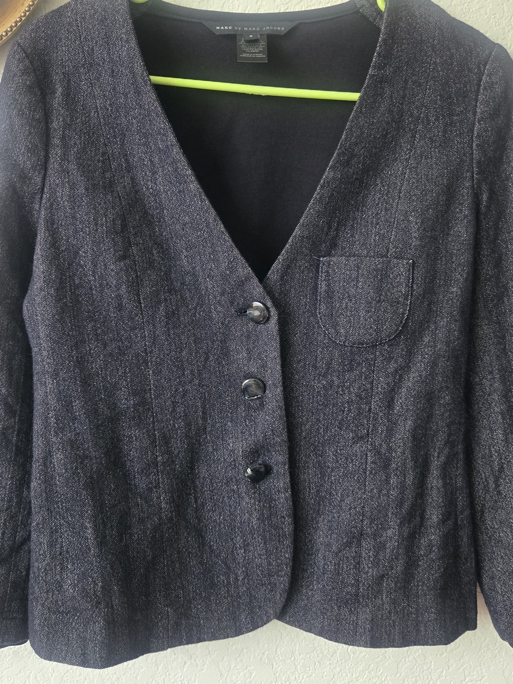 Y2K Marc by Marc Jacobs Navy Textured V-Neck Button Jacket